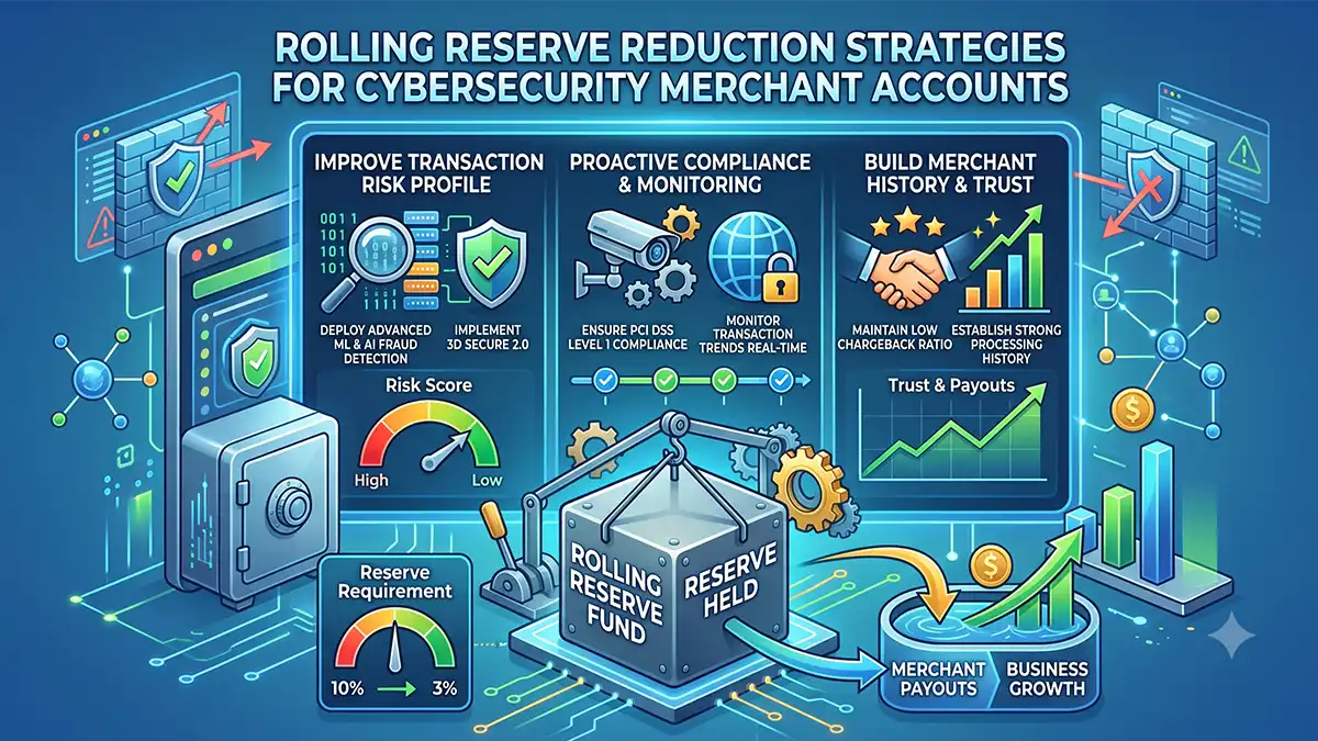 Rolling reserve strategy for cybersecurity merchant account